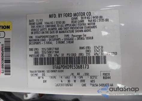 2014 Ford Fusion Se from USA, damaged, VIN 3FA6P0HD3ER277655